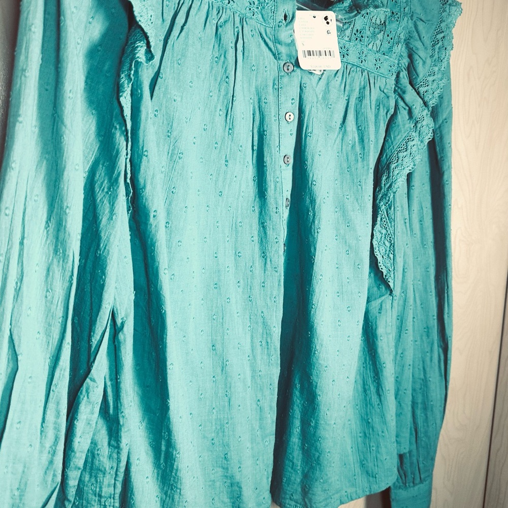 Free People Turquoise Ruffle Blouse - Picture 6 of 11